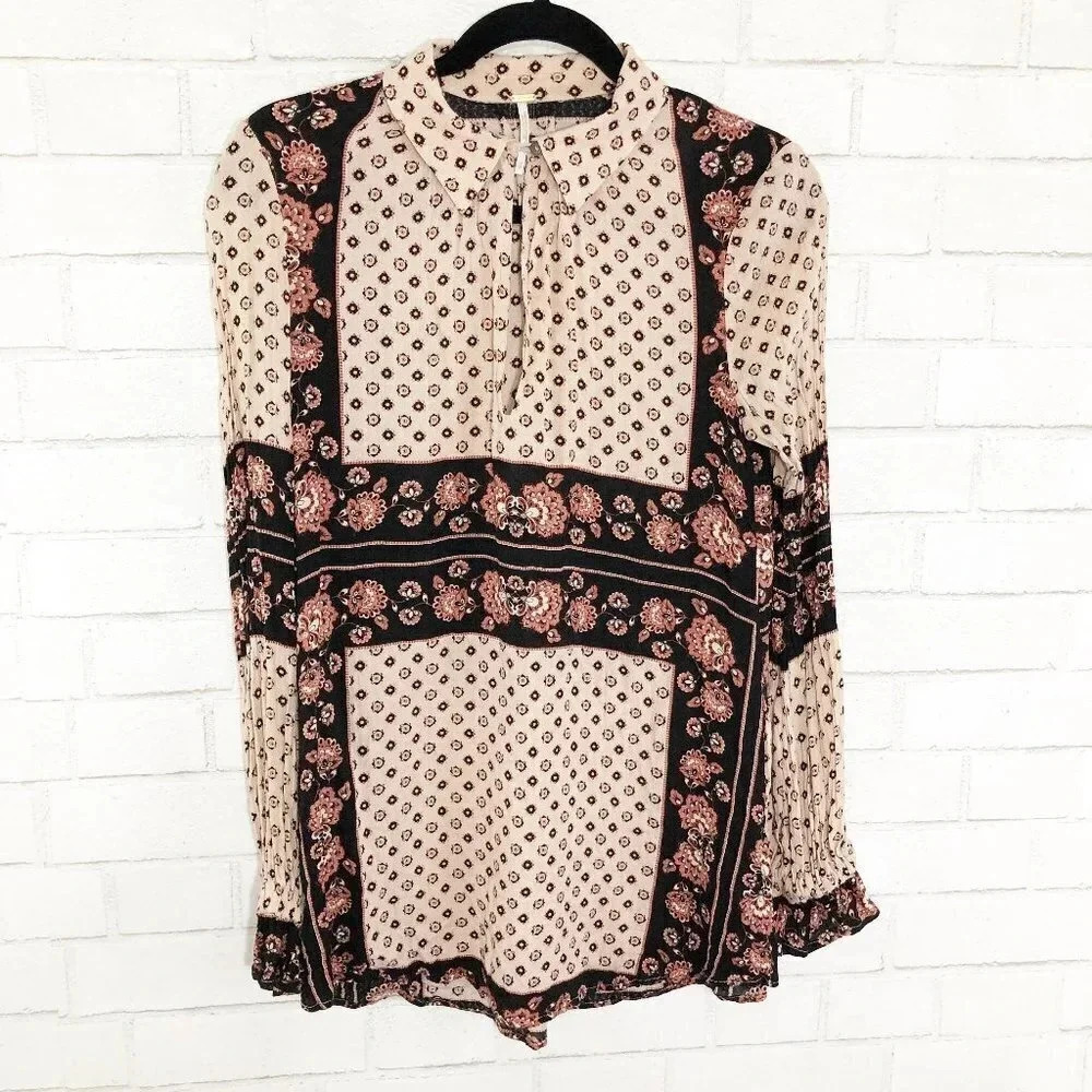 Free People Floral Boho Changing Times Long Sleeve Blouse Women's Size XS